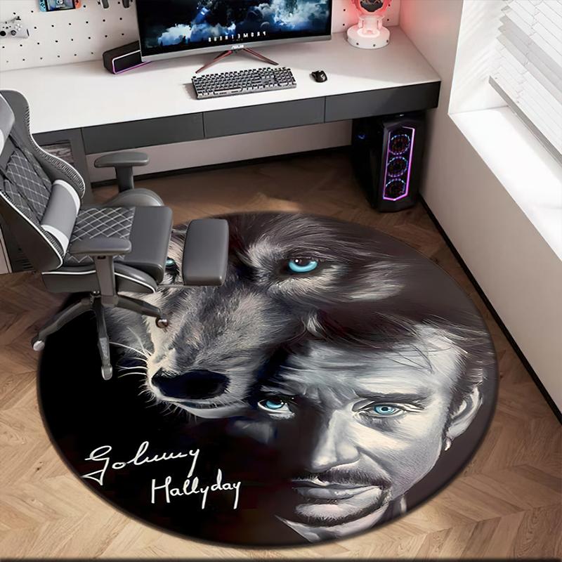 1 шт. Черно-белый ретро круглый ковер Johnny Hallyday, окрашенный, печатный круглый ковер, домашний коврик для двери, коврик для защиты при путешествиях на открытом воздухе