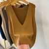 Autumn/winter Deep V-neck Knitted Women's Sweater Vest Loose and Versatile Sleeveless Pullover Tank Top Solid Color Casual Simple Women Clothing
