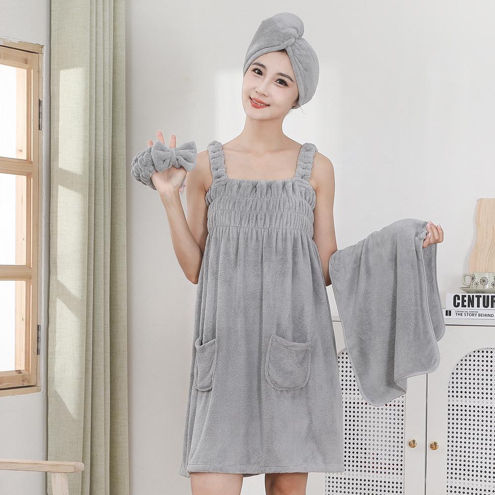 Женский комплект из четырех предметов: носимый халат из кораллового флиса, юбка для ванны, полотенце, бандо и слинг