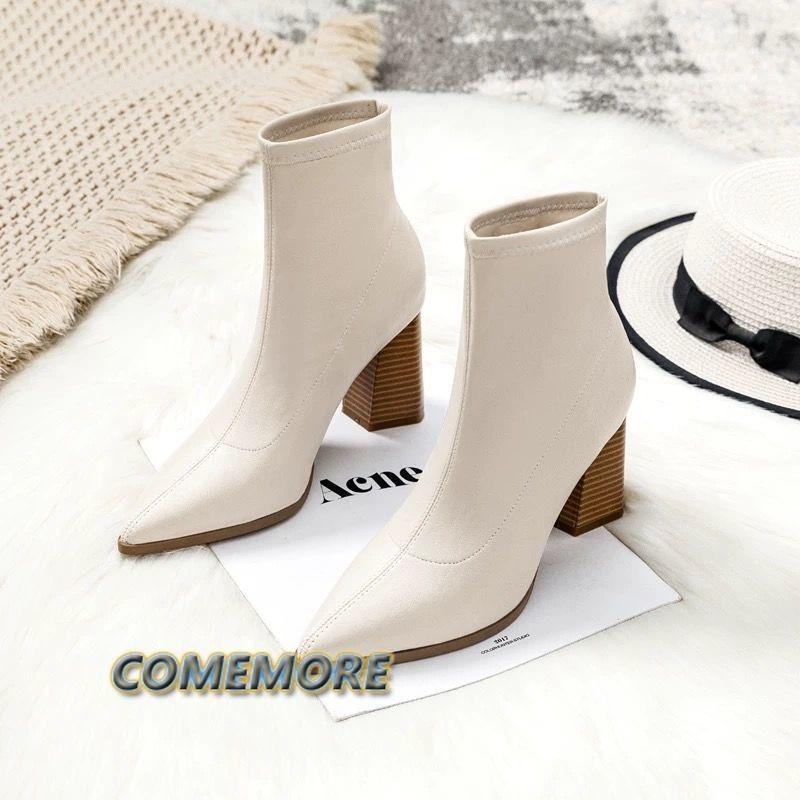 Женские ботильоны на толстом каблуке, весенне-осенние одинарные ботинки 2024, новые остроносые туфли на высоком каблуке 7 см, телесные туфли на среднем каблуке, черные ботинки