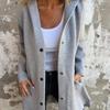 Long-sleeved Solid-color Coat with Buttons, Loose and Comfortable Women's Clothing