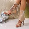 Stiletto Banquet Sandals Summer New Round Toe Open Toe Front Strappy Side Zipper Non-Slip Pump Shoes