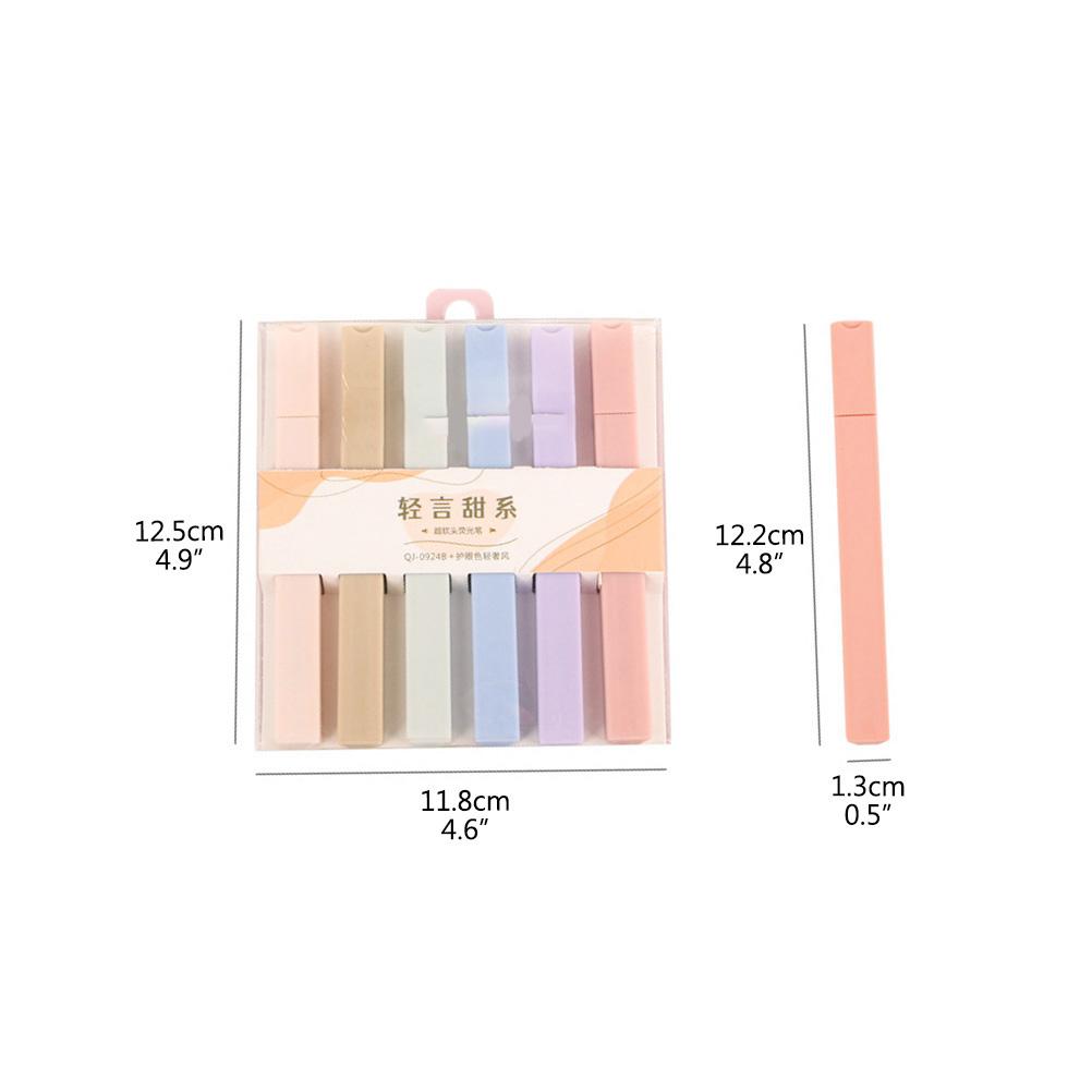 6 Color Highlighter Set Soft Highlighter Marker Pens Aesthetic Pastel Colours Diary Planner Notes Office School Supplies