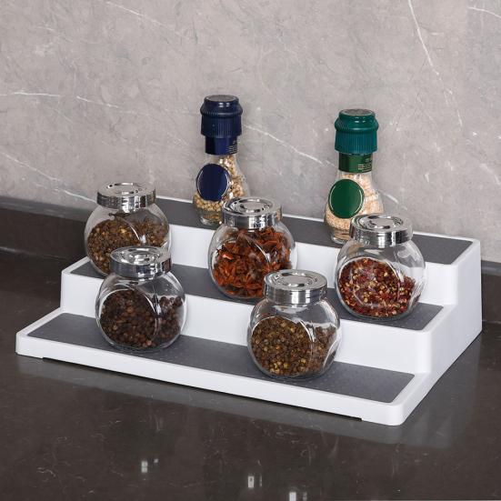 Home Kitchen 3-tier Spice Salt Sugar Rack Step Shelf Cabinet Bottle Organizer
