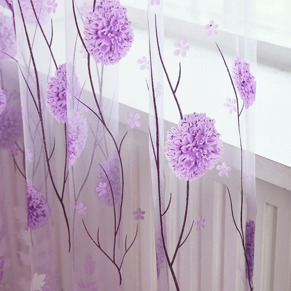 Romantic Window Drapes Gauze Tulle Curtain Modern Flower Pattern Sheer Curtain Living Room