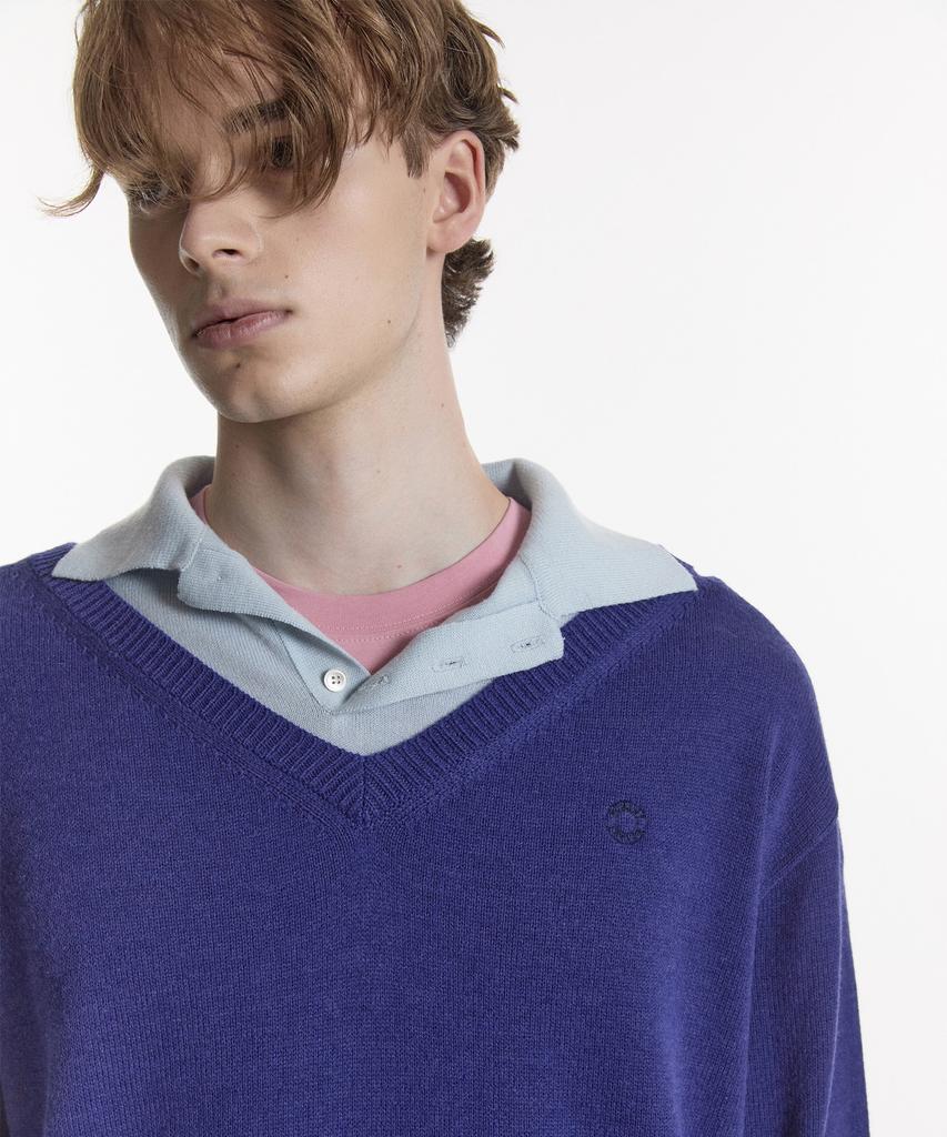 NOHANT Layered V-Neck Collar Knit Blue