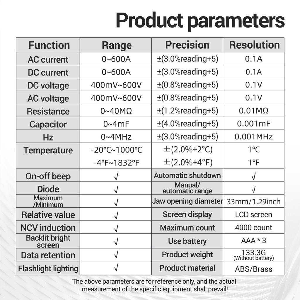 ANENG PN128 Clamp Meter 4000 Counts 600A ACDC Current Ammeter Voltmeter Electric Tester True RMS