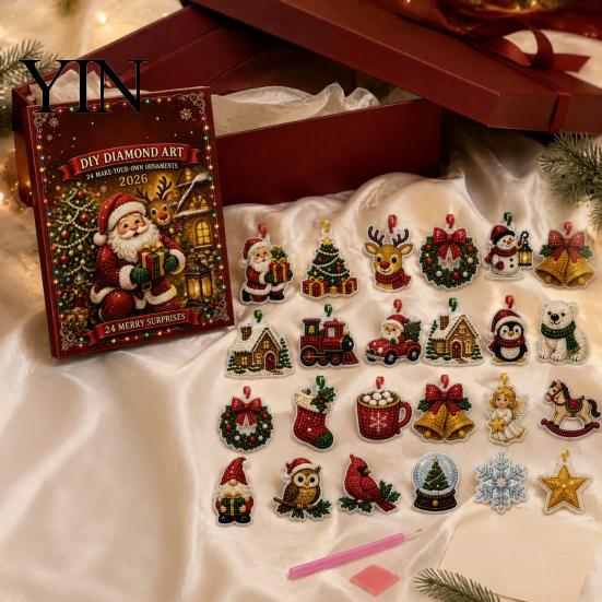 DIY Holiday Craft Kits for Adults Christmas Ornament Advent Calendar, Faux Diamond Art Kit, Relaxing Projects Home Sparkling Hanging Ornaments