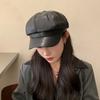 Berets Female Korean Version Small Pu Leather Caps Octagonal Caps