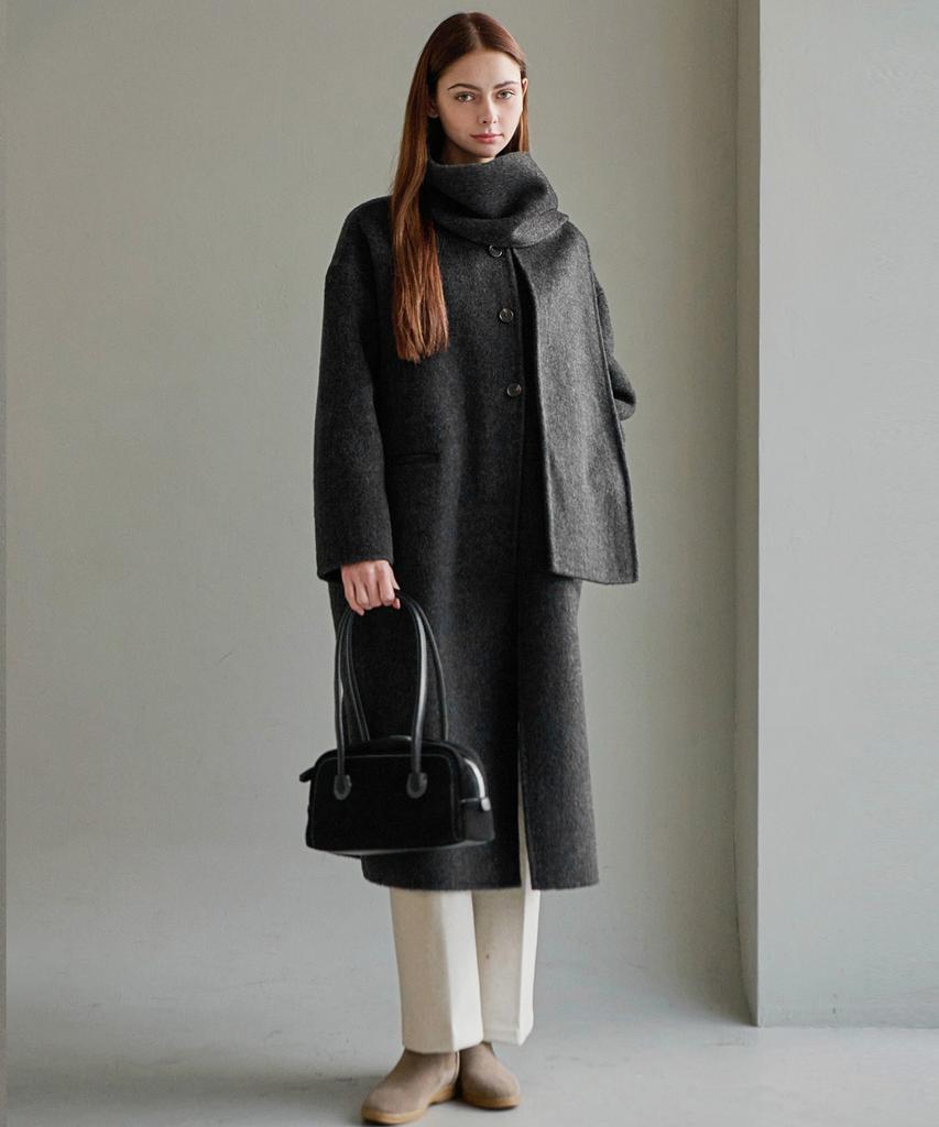 Blancu Modern Scarf Handmade Coat - Charcoal