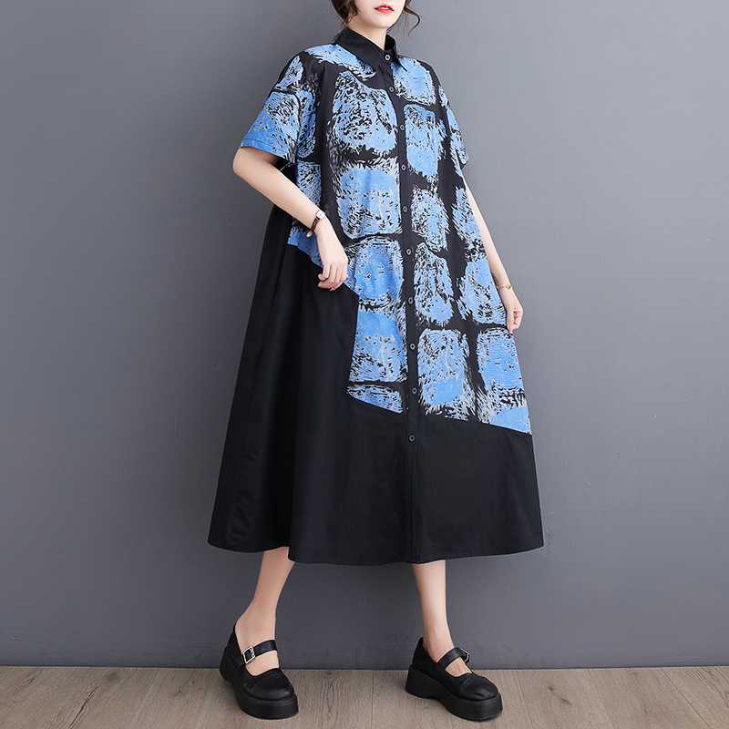 Loose Casual Shirt Skirt Printed Fashionable Dress