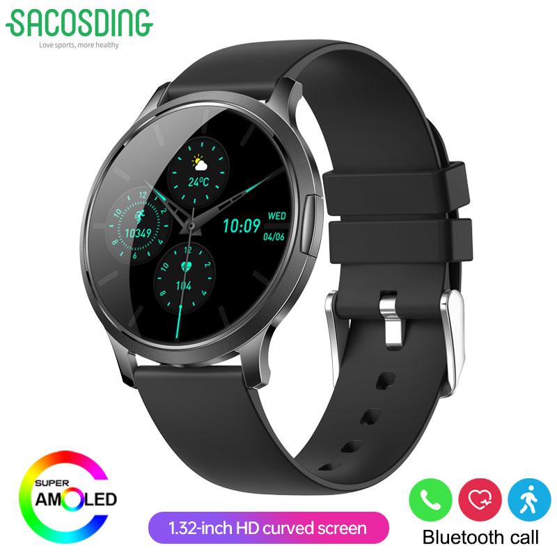 SACOSDING Женские модные смарт-часы 1.32'' AMOLED Ультратонкий 3D изогнутый экранНастраиваемый циферблат Звонки по Bluetooth Водонепроницаемые Спортивные женские смарт-часы