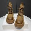 Короткие ботинки с толстой подошвой и завязками на плоской подошве Красивые мотоциклетные ботинки Британский стиль Модные и универсальные