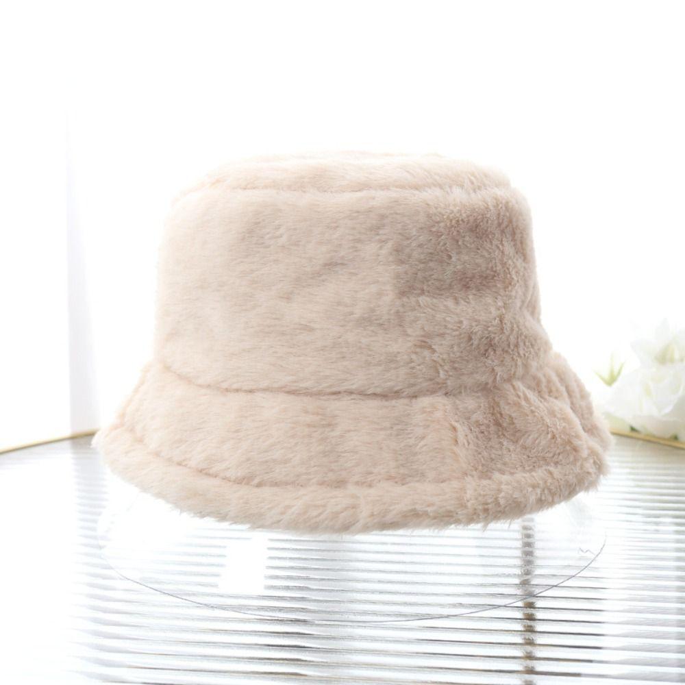 Faux Fur Bucket Hat Soft Flat Top Cap Gift Fisherman's Cap Women Lady