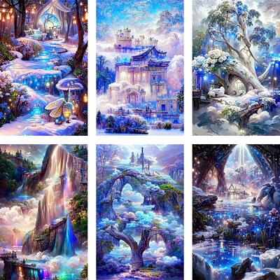 Полная алмазная живопись Пейзаж Алмазная мозаика Водопад Вышивка Дерево Фэнтези Настенный декор Набор для рукоделия