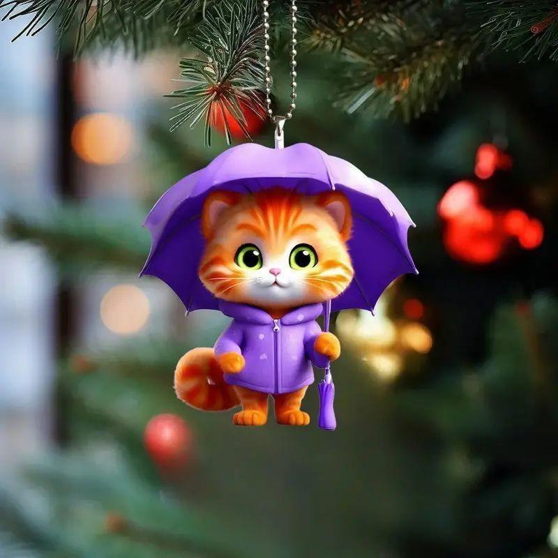 Umbrella Holding Cute Cat Pattern Acrylic Pendant For Car Accessories Decor