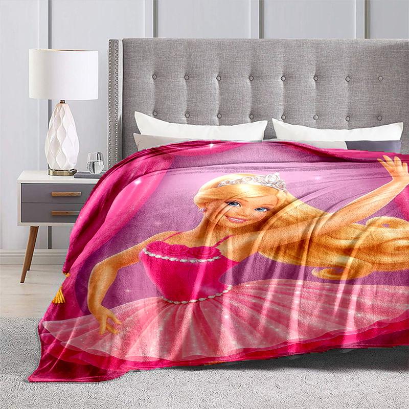 1 шт. Плед с мультяшным рисунком Барби в розовом костюме балерины, Портативное покрывало для путешествий и кемпинга, Уютный плед для всех сезонов, Идеальный подарок