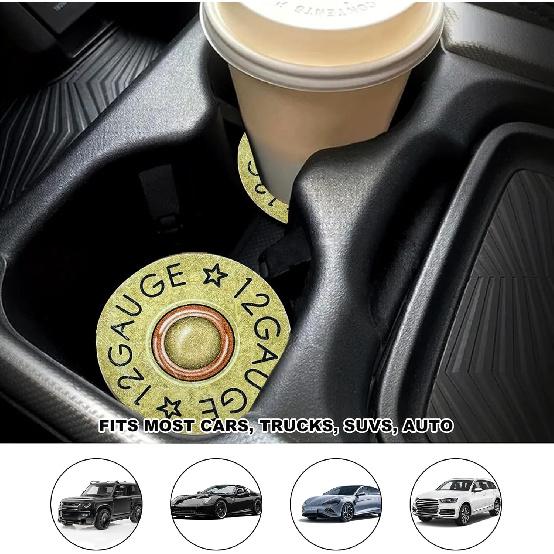 2 PCS Car Cupholder Coaster, Cool 12 Gauge Shaped Absorbent Cup Holder ert Coaster with Finger Notch, Anti Slip Vehicle Drink Mat Vintage Cup Holder