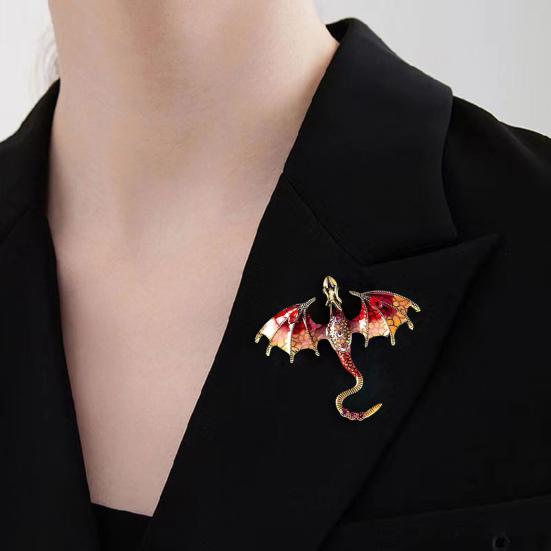 Vintage Oil-Dripping Flying Dragon Brooch Rhinestone Cartoon Enamel Animal Shape Hat