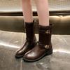 Winter Round Head Double Buckle Elegant Mid-tube Boots Fashionable New Sexy Comfortable Zipper Casual Walking Boots for Women