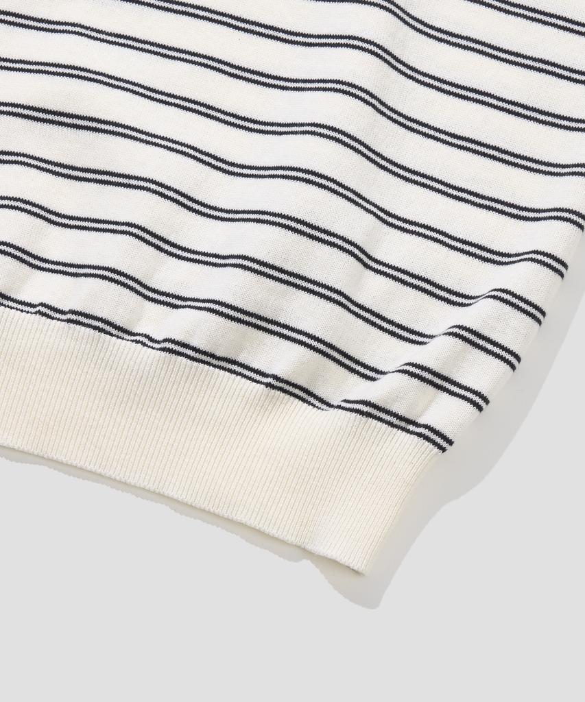 AGOD Side Button Henley Neck Striped Half Knit [Ivory]