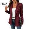 Women Casual Outerwear Striped Blazer with One Button, Breathable Business Work Jacket Jacket, Long Sleeves Notch Lapel Collar Coat for Fall Slim Fit