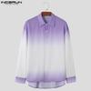 INCERUN Men Lapel Neck Long Sleeve Gradient Buttons Tops Casual Spring Oversized Shirts