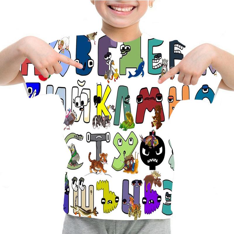 Kids Summer Casual Alphabet Lore Kindergarten Students 3D Print T-shirts Boys Girls Funny Lovely Print T-shirts Children Tops