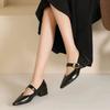 New Women's Pointed Toe Single Shoes with Medium Heel and Shallow Buckle Square Heel High Heels Fashion Boat Shoes Zapatos Mujer