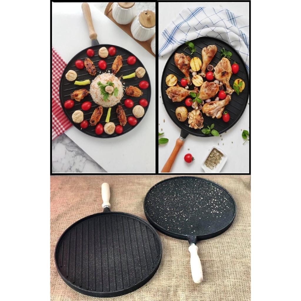 Настоящий тяжелый литой гранитный двухсторонний гриль для блинов и сковорода для мяса