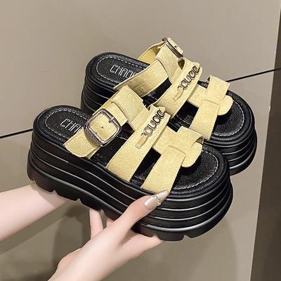 Модные 8 см Летние Женские Сандалии на Высокой Платформе, Клиновидном Каблуке, Шлепанцы, Модные Новые Пляжные Уличные Массивные Сандалии, Комфортные Повседневные Шлепки для Женщин