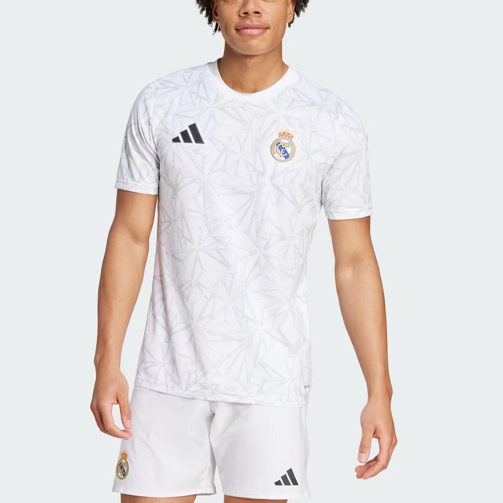 Adidas Real Madrid SS24 Full Logo Print Comfortable Fashion Round Neck Short Sleeve Football Jersey Men Tops White IT5101