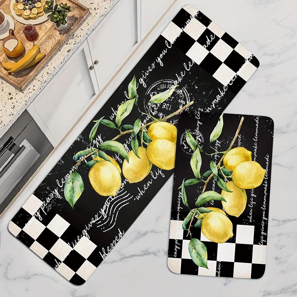 Luxury Creative Lemon Pattern Kitchen Mat Soft Thickened Kitchen Floor Mat Waterproof Non-slip Oil-proof Floor Mat Runner Rug
