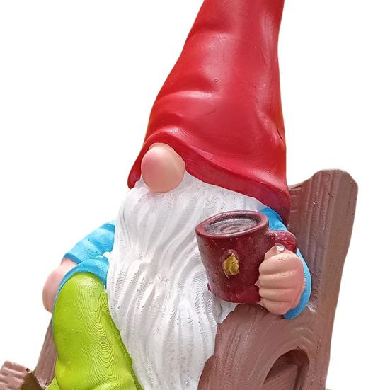 Gnome Figurine Resin Drinking Coffee Gnome Sculpture Outdoor Gnome Statue