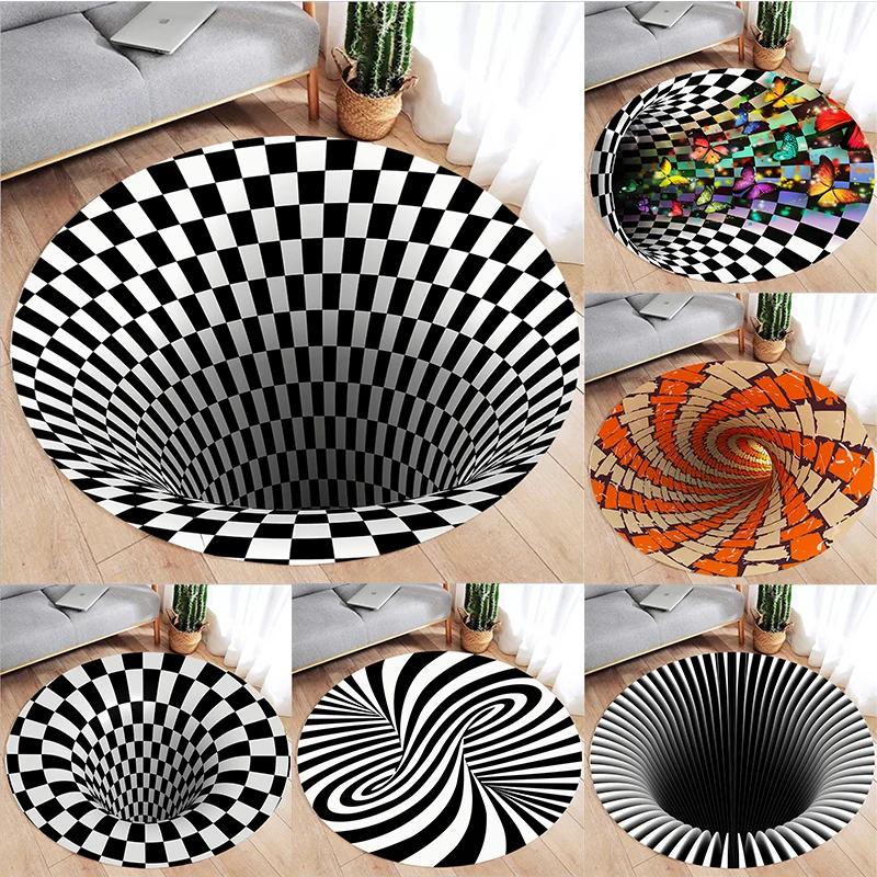 3D Vortex Optical Illusion Rugs Trap Area Rugs Not-Slip Round Rugs Area Carpets for Living Room Short Plush Trap Swirl Carpet