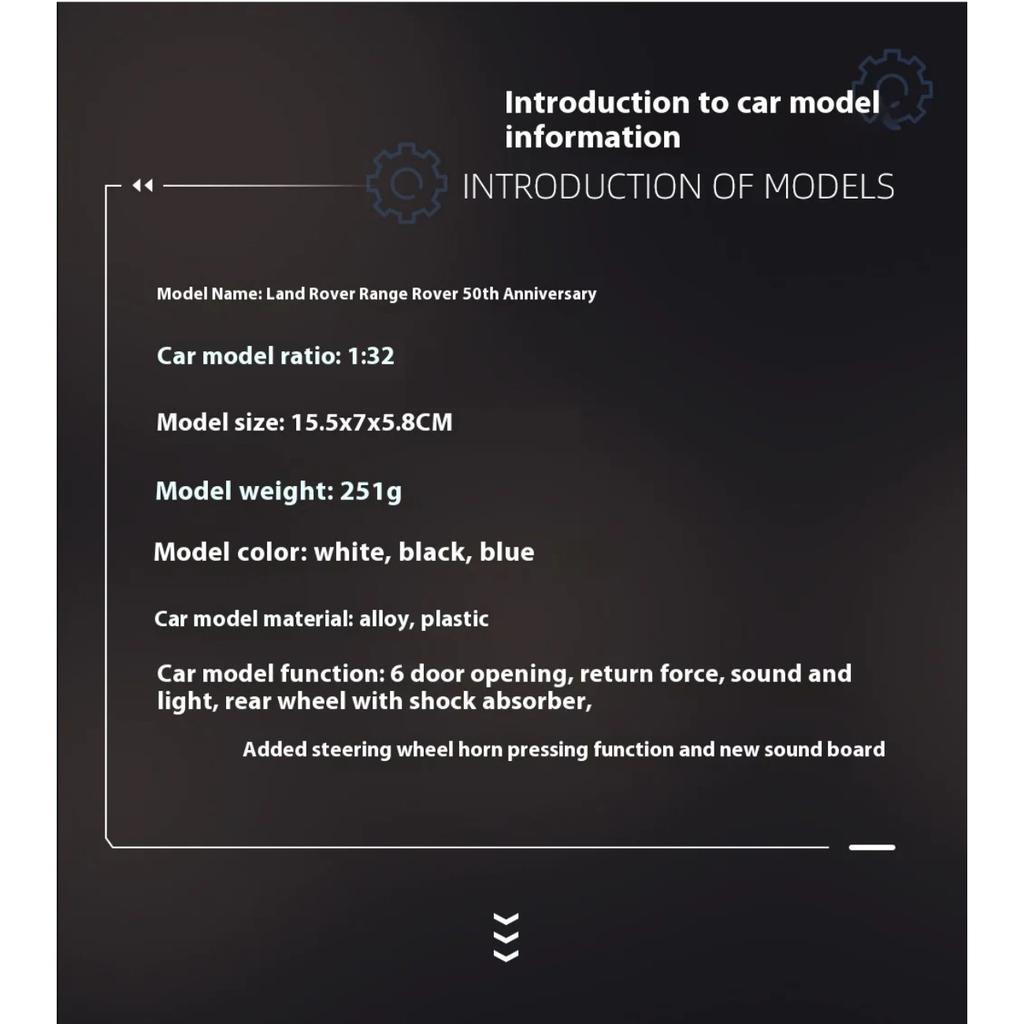 1/32 Scale Land Rover Range Rover 50th Anniversary Off Road SUV Vehicle Alloy Diecast Car Model Computer Desktop Decoration Gift Boys