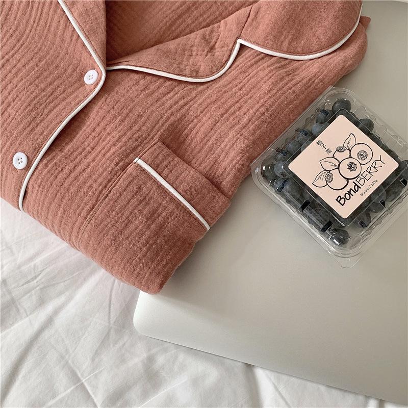 Хлопковые пижамы из пряжи, женские французские винтажные элегантные пижамы, простой кардиган с длинными рукавами, брюки, осенний стиль принцессы, домашняя одежда, домашний костюм из двух предметов