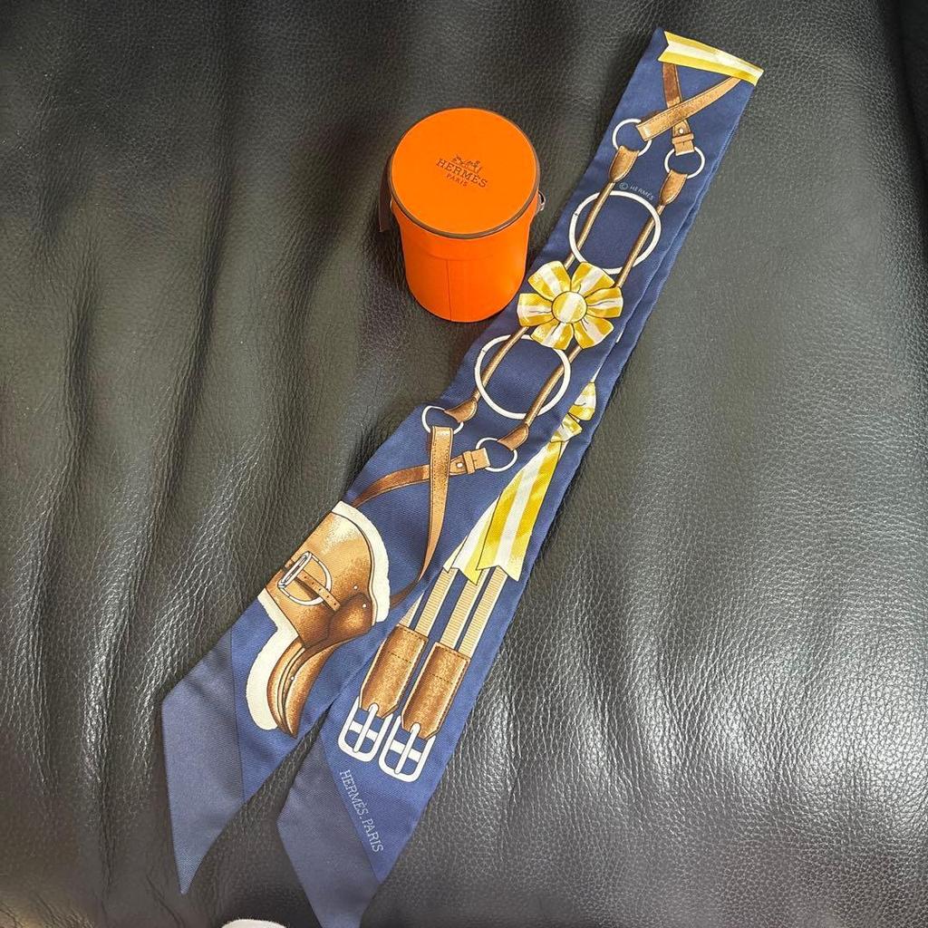 Used HERMES Twilly Scarf Navy