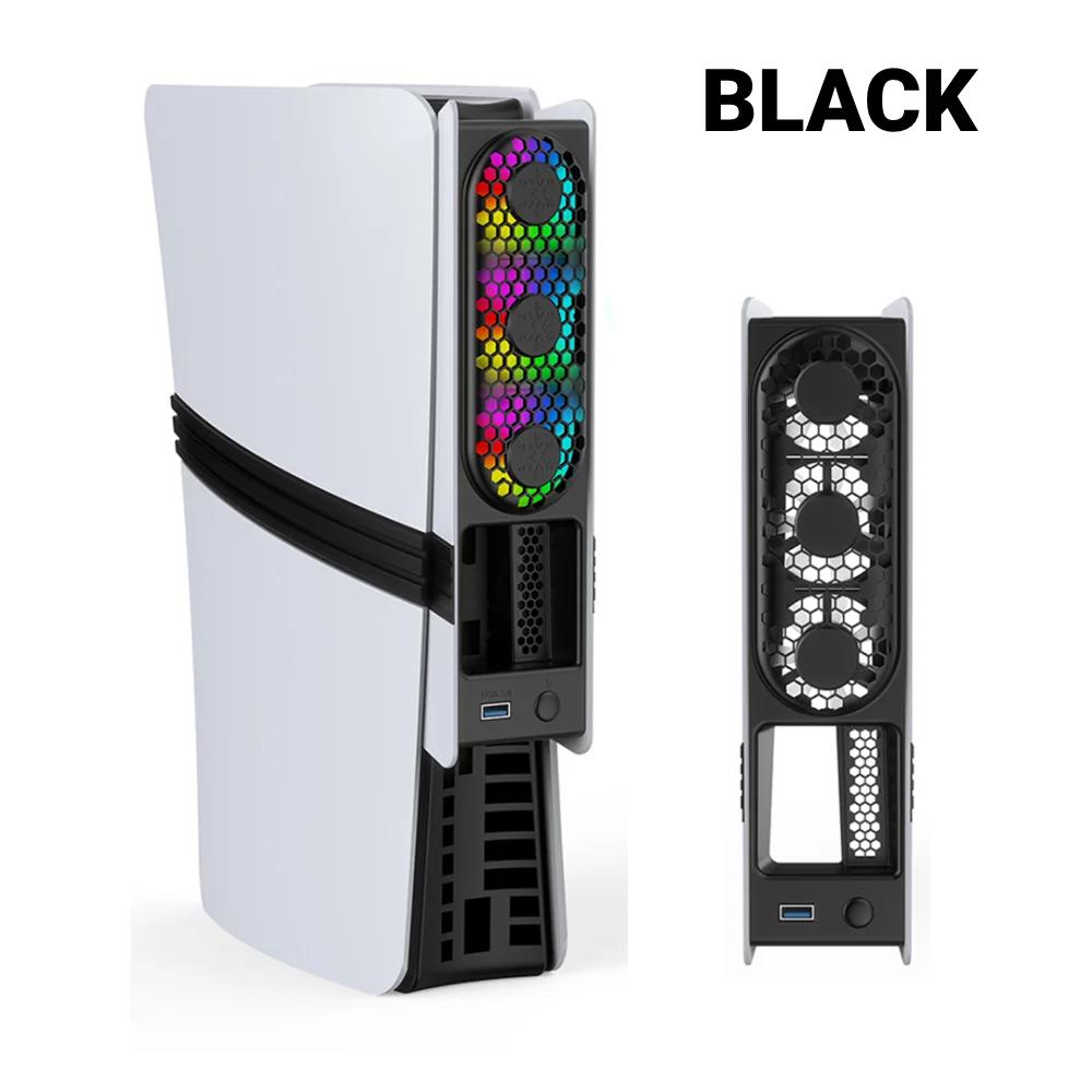 Охлаждающий вентилятор для PS5 Pro/Slim Регулируемый 3-скоростной охлаждающий вентилятор со светодиодной подсветкой и портом USB3.0 Улучшенный охлаждающий вентилятор для дисковой и цифровой версий