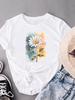 (Asian Size) Print Short Sleeve T-shirts Trend Watercolor Flower Style 90s Fashion Female Casual Women's Top T Clothing Graphic Tee