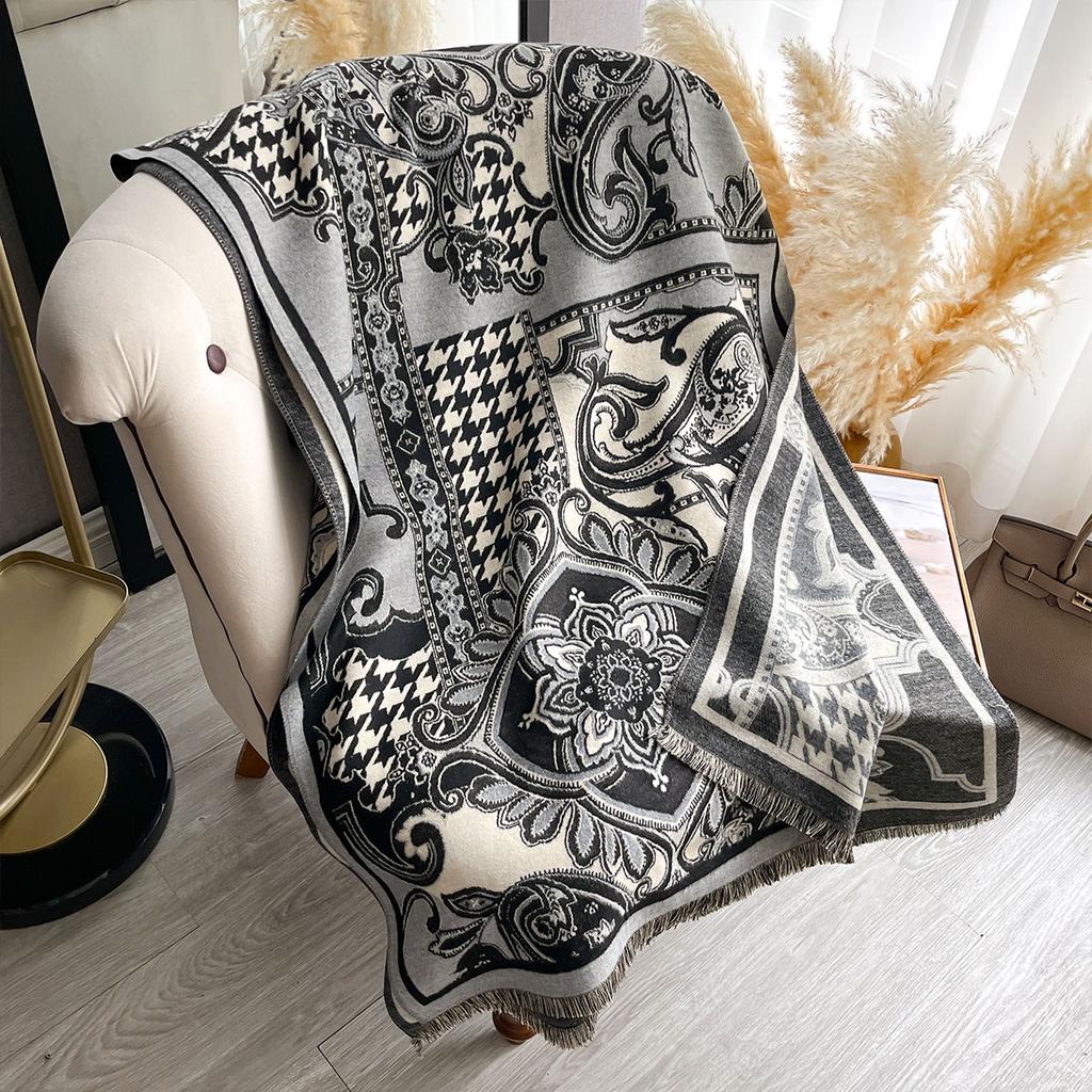 Women Bohemia Imitation Cashmere Two Sided Print Scarf Soft Warm Pashmina Shawl Autumn Winter Coldproof Windproof Blanket