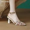 2024 New Women Sandals Ankle Strap Pumps Concise Fashion Genuine Leather Thin High Heels Summer Office Wedding Party Shoes Woman