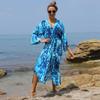 2024 Bohemian Women Summer Beach Dress Swim Wear Cover Up Cotton Tunic Sexy Open Front Beach Cover Up Q1169