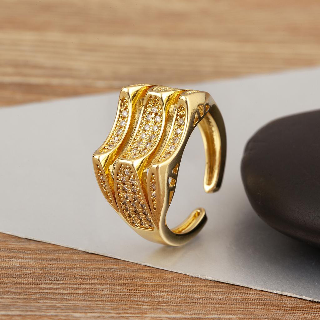 Nidin New Style Inlaid Colorful Zircon Multilayer Open Rings For Women Men Light Luxury Adjustable Finger Jewelry Wedding Gifts