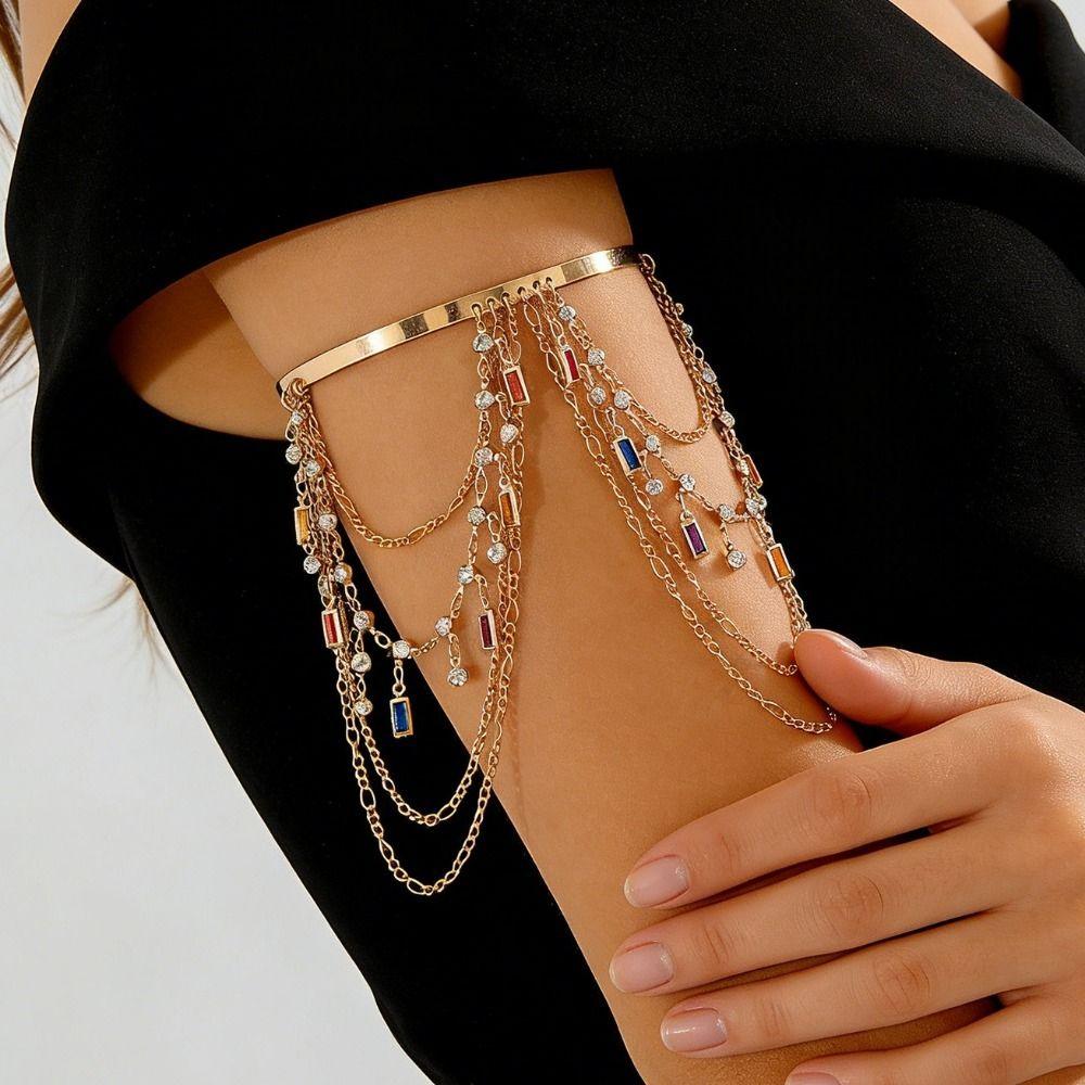 Resort Wind Open Arm Bracelet Punk Style Tassel Arm Ring Creative Fringed Arm Ring  Beach