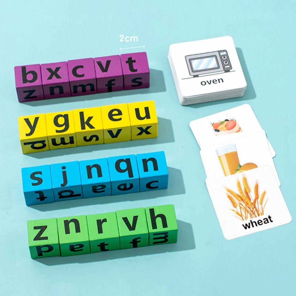 English Card English Word Spelling Toy Wooden Multi Letter Spelling Block Kindergarten