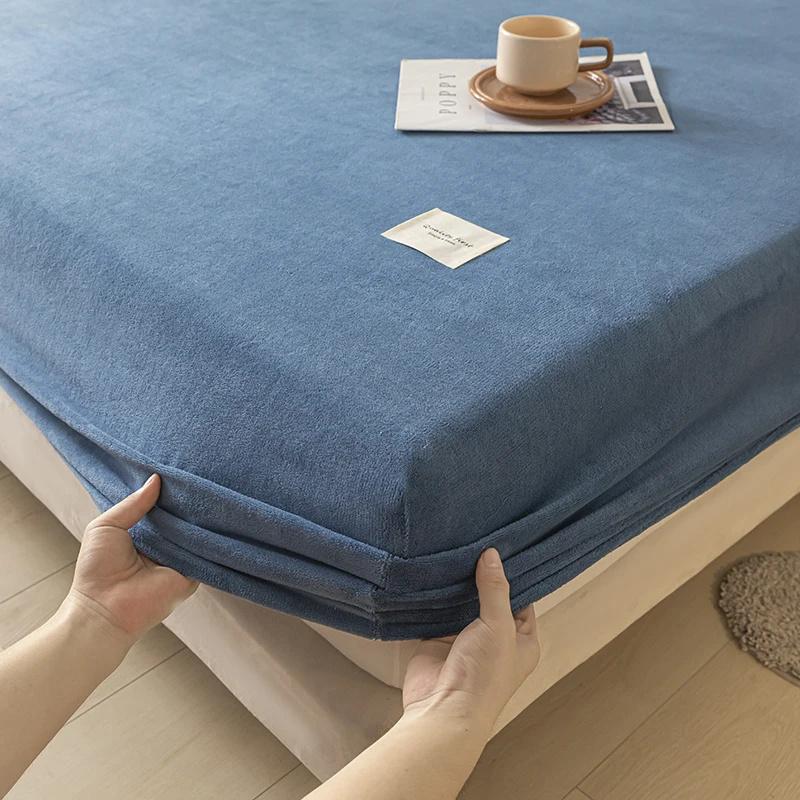 Простыня из молочного бархата, мягкая, теплая, наматрасник, эластичная, пушистая, осенне-зимняя, пара, роскошная, двуспальная кровать, постельное белье для дома