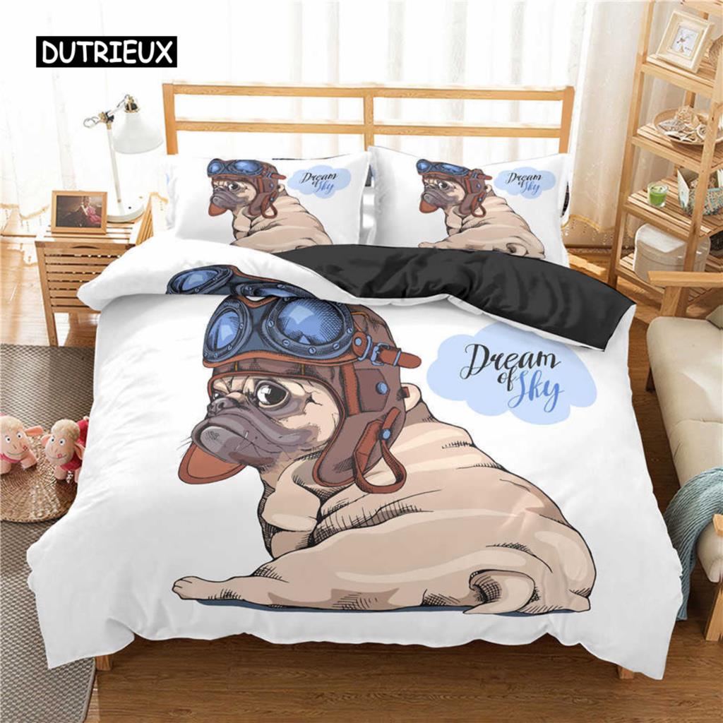 Пододеяльник с изображением мопса, комплект постельного белья с изображением собаки и цветов, тематика животных для детей, подростков, мальчиков, милый мопс, пододеяльник из полиэстера размера King Size