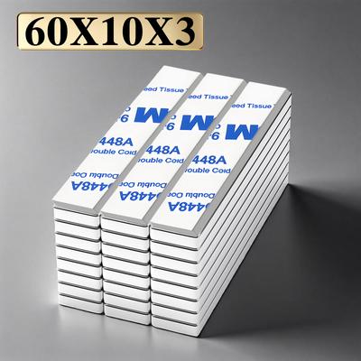 60x10x3 мм Супермощный Блочный Неодимовый Магнит С двусторонним клеем Магнит N35 Сильный Постоянный Магнит