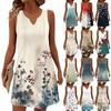 Женские летние платья с V-образным вырезом и принтом без рукавов Сарафан Повседневное платье
